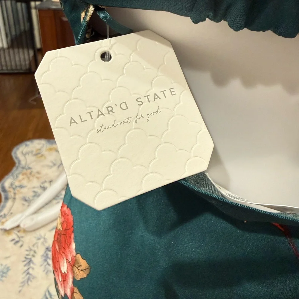 NWT Altar'd State Emerald Teal Floral Strapless Dress Bridesmaid M - Picture 6 of 10